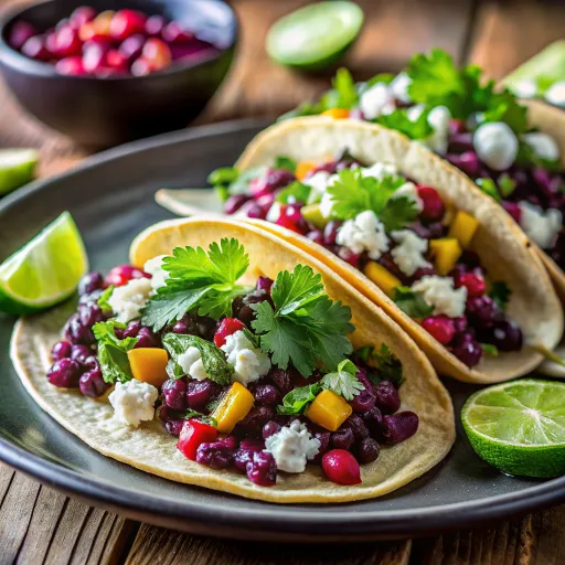 Tacos de Flor de Jamaica y Frijoles Negros